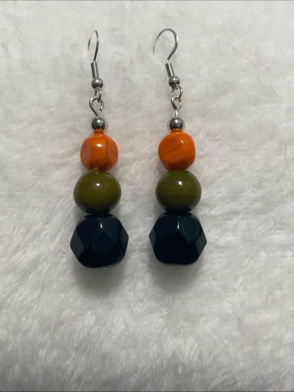 Good Vibes Only Orange, Olive and Black Bead Drop Earrings